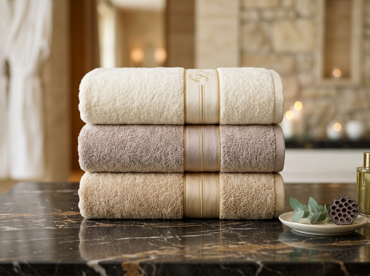 Categoria Cama, Mesa e Banho NUVO: Toalhas de banho luxuosas com bordado dourado